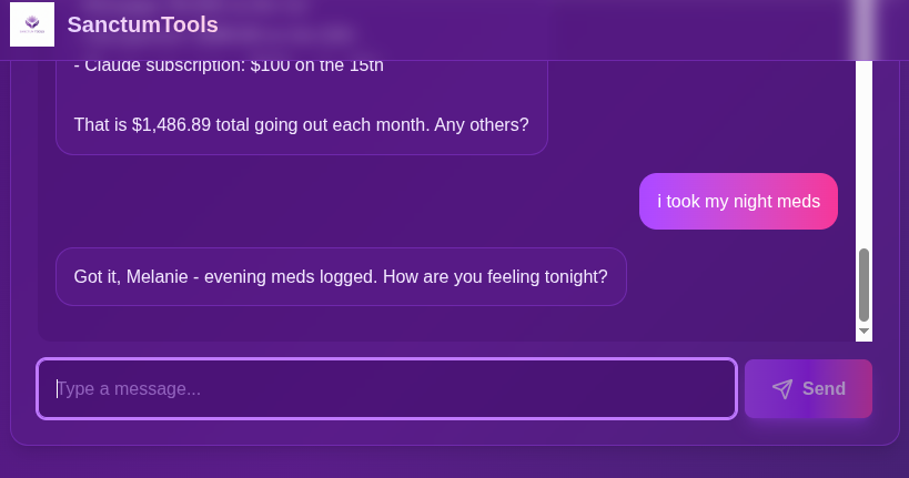 Logging meds conversationally - just say I took my night meds