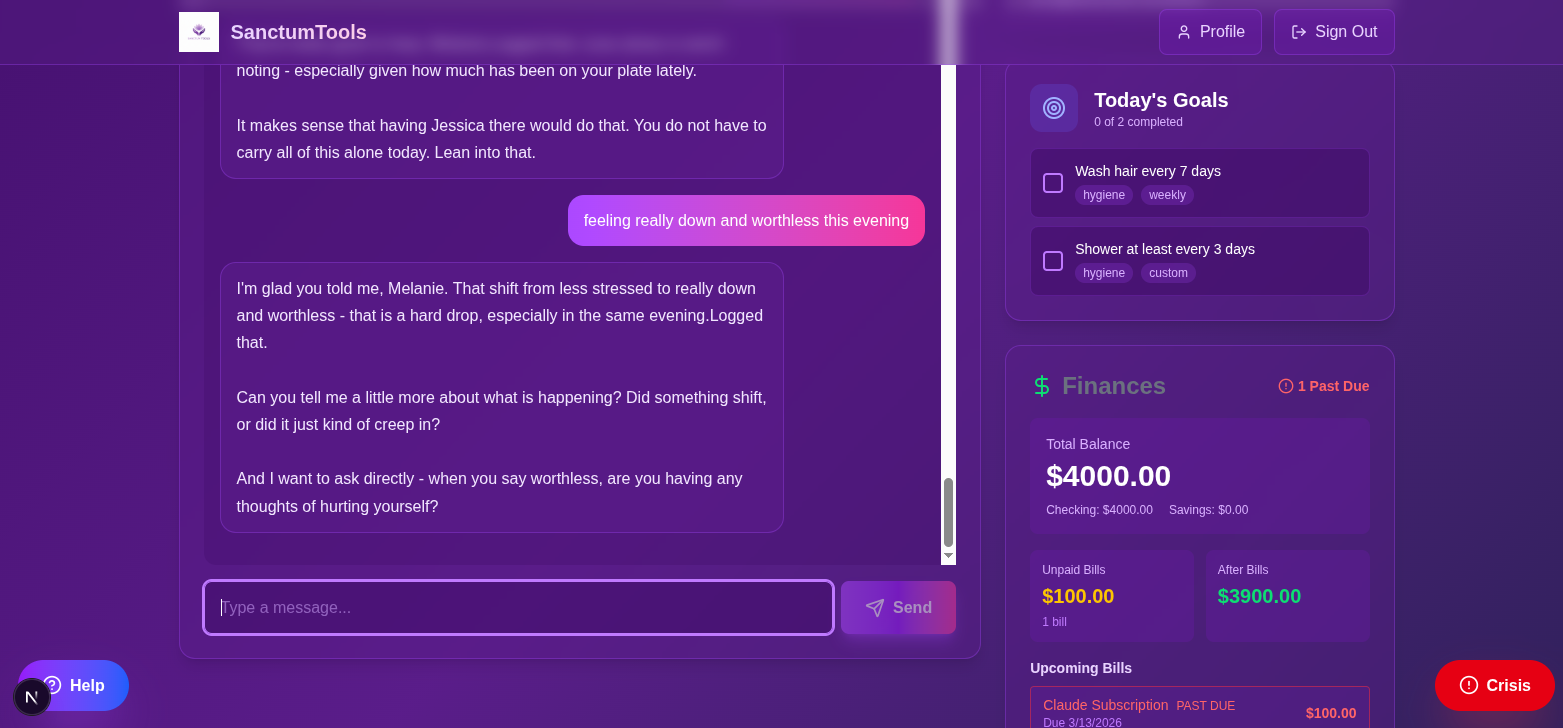 SanctumTools AI chat detecting a mood shift in real time