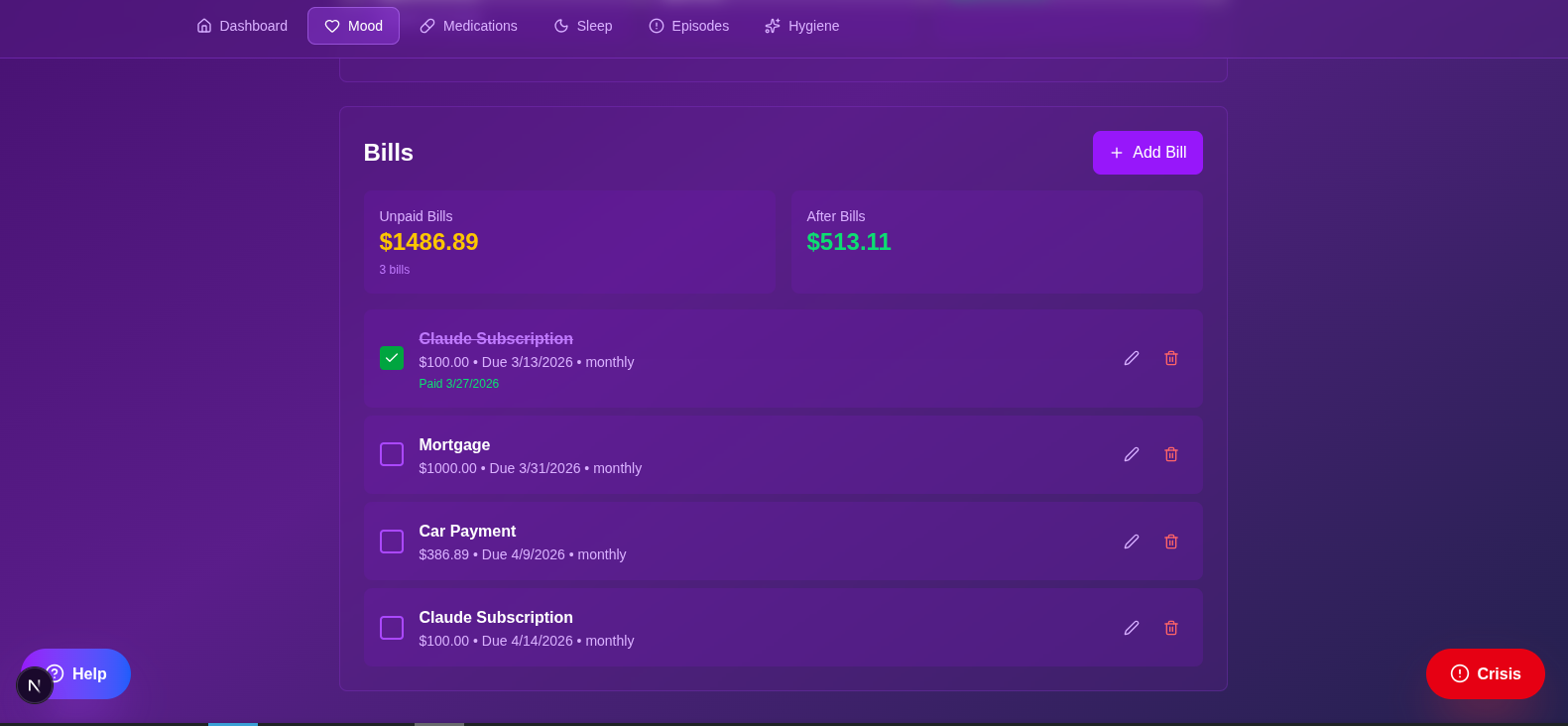SanctumTools finances - bills tracker with due dates and balances